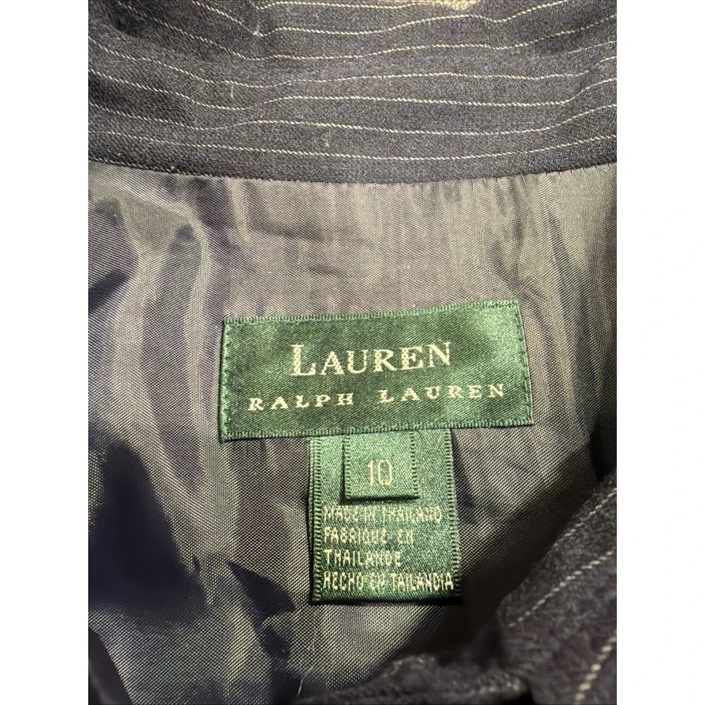 Lauren Ralph Lauren 100% Wool Shirt Jacket Button Lined Pinstripe Blue Women 10‎